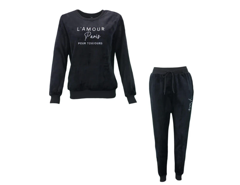 FIL Women's 2pc Set Velvet Fleece Loungewear - L'AMOUR/Black