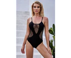 Azura Exchange Black Mesh Hollow-out One-piece Swimsuit