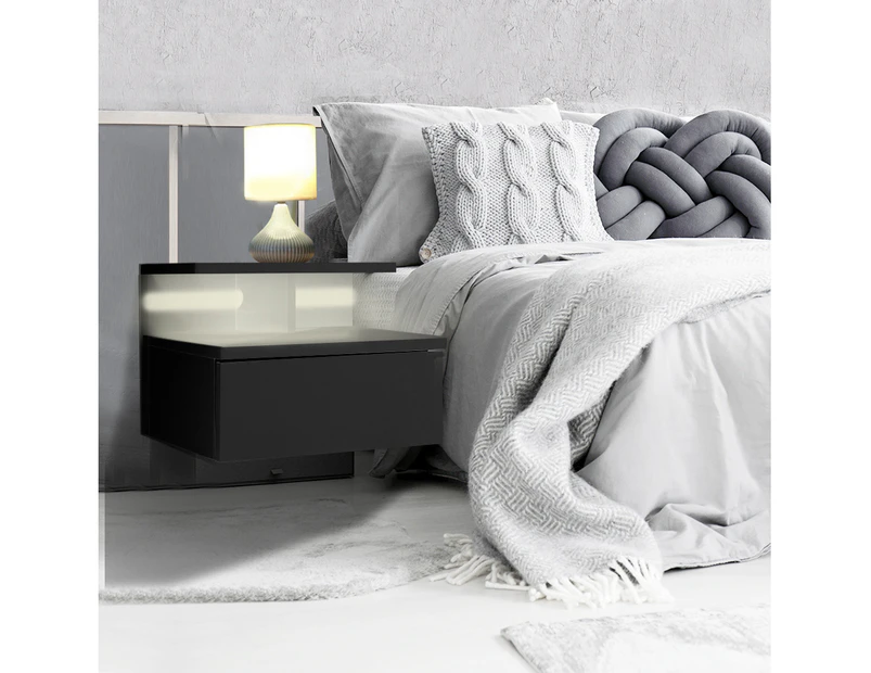 Levede 2x Bedside Tables Side Table LED Wall Mounted Cabinet Floating Nightstand