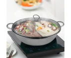 Toque 34cm Stainless Steel Twin Mandarin Duck Hot Pot Induction Cooker With Lid - Silver
