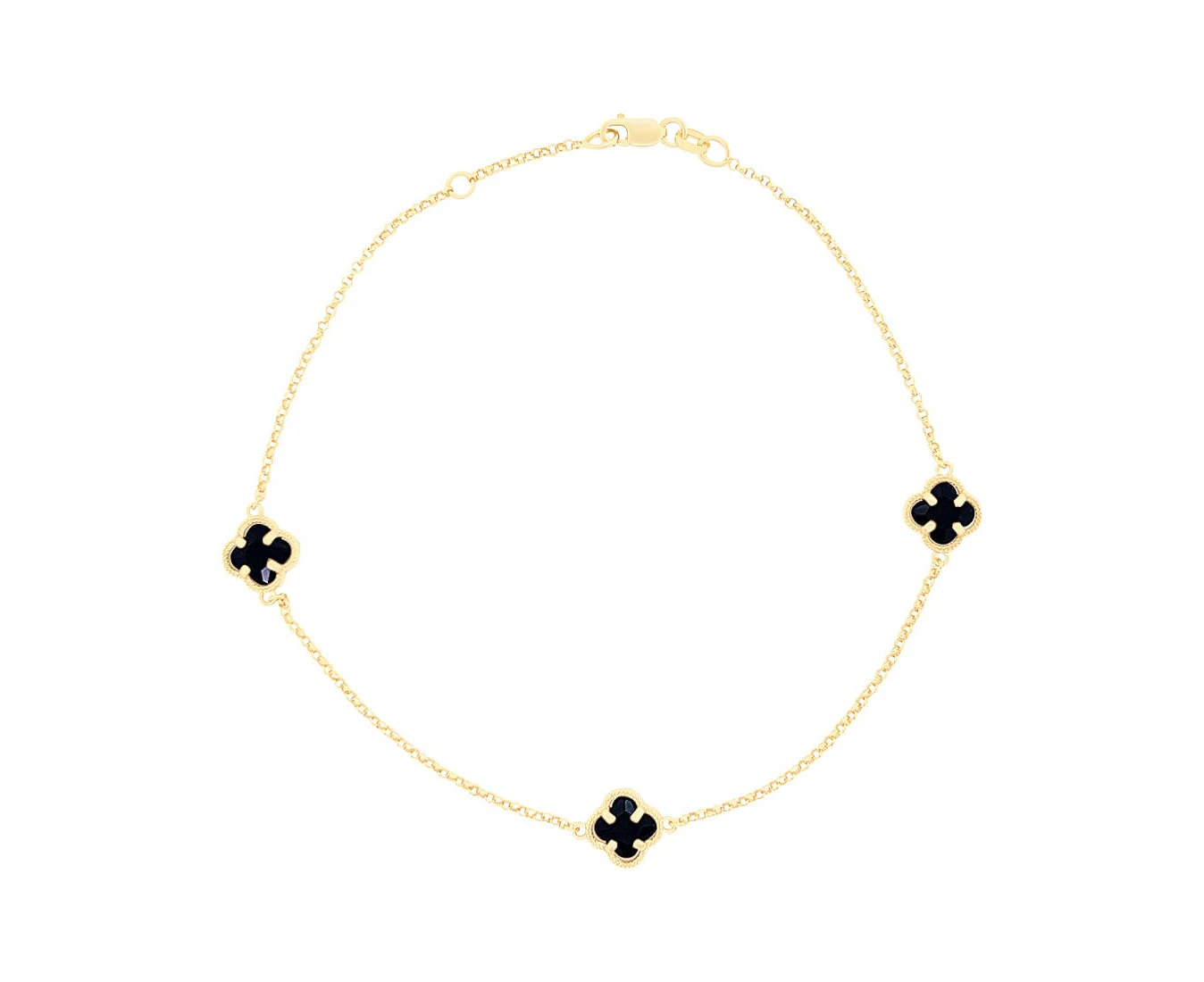 Bevilles Black Clover Anklet in 9ct Yellow Gold Silver Infused