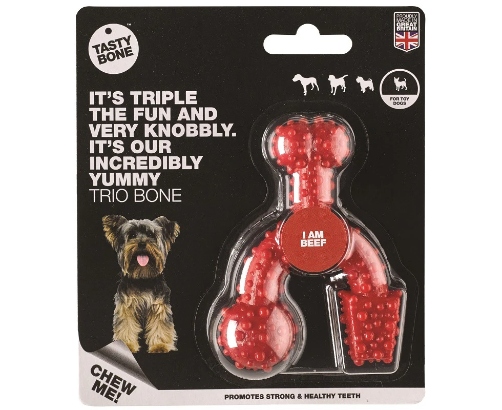 Tasty Bone Nylon Trio Bone Beef Dental Care Dog Chew Toy