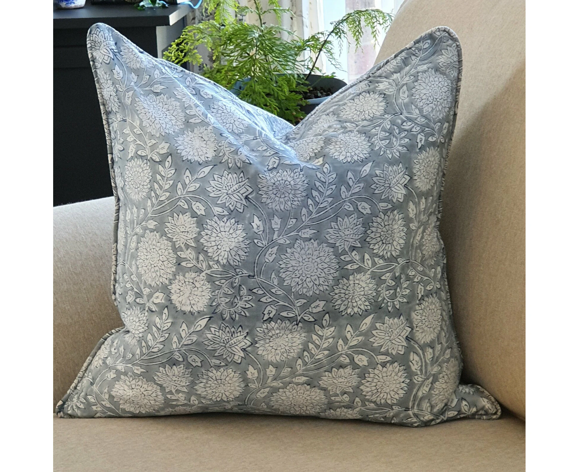 Kolka Pastel Grey Floral Luxurious Soft Cotton Voile Decorative Cushion - Grey