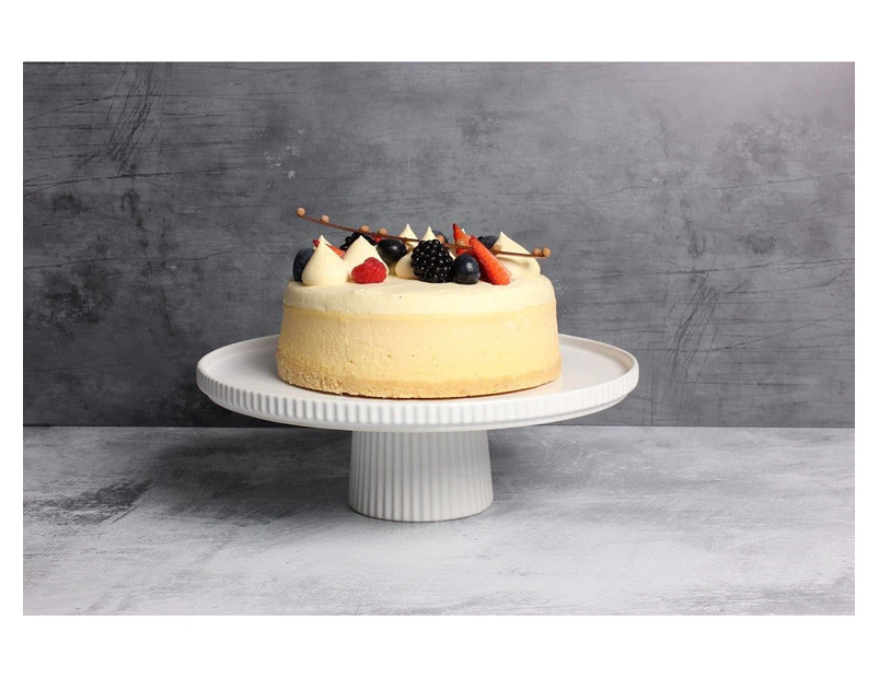 Gabel & Teller Matte White Ceramic Footed Cake Stand - Size: 28 x 10cm