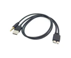 Micro USB 3.0 to 3.5mm AUX Audio Adapter Cable With USB Power Supply For Samsung Galaxy Note3 N9005 Mobile Phone - Black