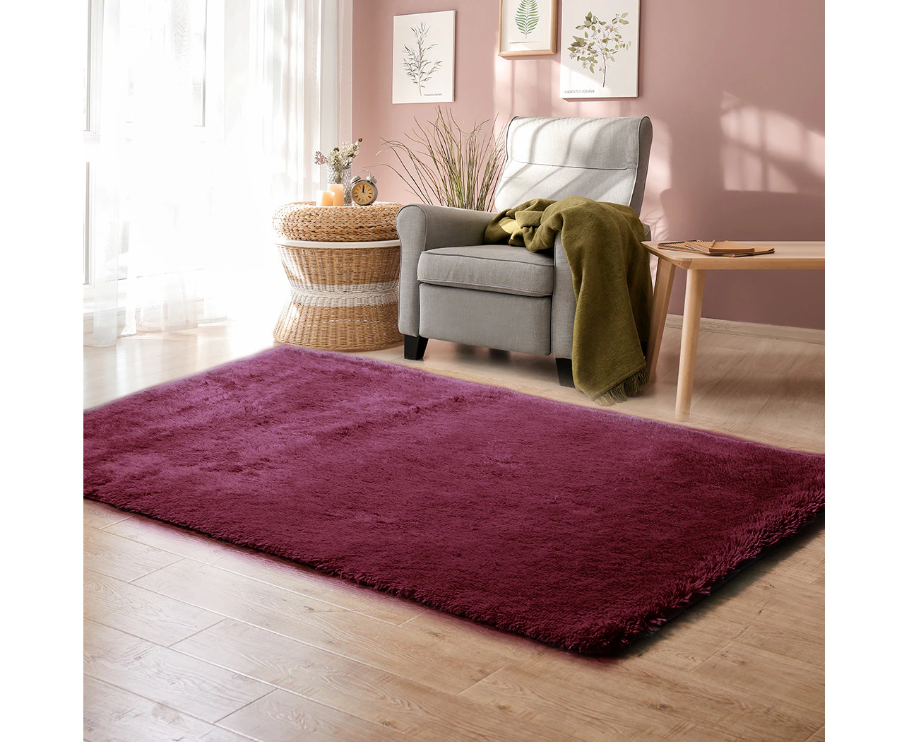 Marlow Soft Shag Shaggy Floor Confetti Rug Carpet Decor 200x230cm Burgundy