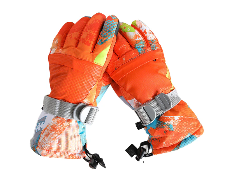 Ski warm thick cotton gloves plus velvet riding motorcycle gloves outdoor windproof,Orange
