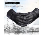 Ski leather gloves men's winter touch screen plus velvet thick driving motorcycle gloves,(Black,Shape2)