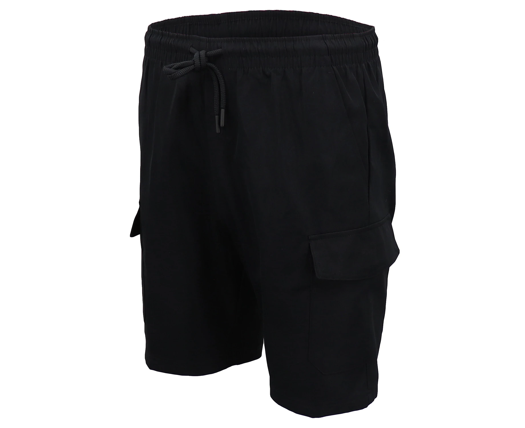 Men's Cargo Shorts 4 Pockets Work Cascual Trousers Active Pants Elastic Waist - Black