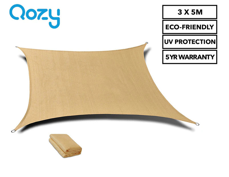Qozy 3x5m Super Extra Heavy Duty Rectangle Shade Sail Canopy - Sand