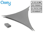 Qozy 5x5x5m Super Extra Heavy Duty Triangle Shade Sail Canopy - Grey