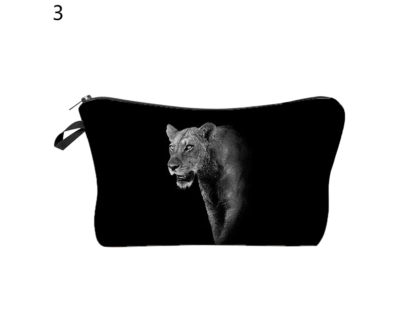 Bestjia Hanging Hole Large Capacity Cosmetic Bag Polyester Animal Kitten Tiger Print Clutch Bag for Vacation - 3