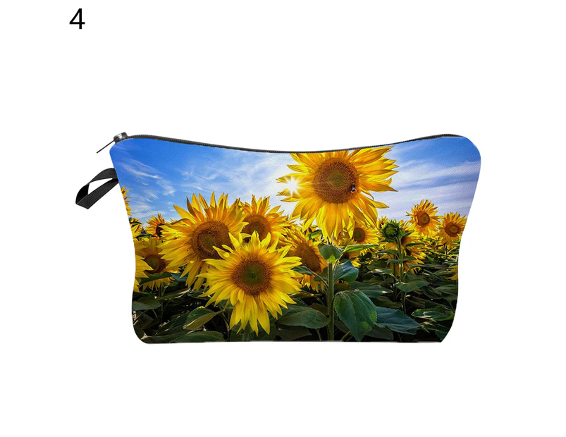 Bestjia Exquisite Hanging Hole Cosmetic Bag Durable Vivid Sunflower Print Large Capacity Toiletry Bag for Vacation - 4