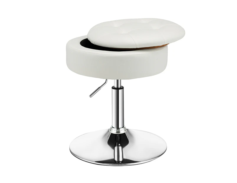 Giantex 360° Swivel Vanity Stool w/Flipped Lid PU Leather Makeup Storage Chair Round Storage Ottoman White