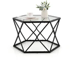 Giantex Glass Coffee Table w/Metal Legs Compact Central Table Modern Accent Sofa Table End Table Black