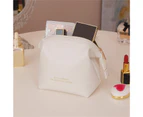Bestjia Cosmetic Bag Large Opening Solid Color Square Smooth Zipper Faux Leather Toiletry Bag for Daily Use - White