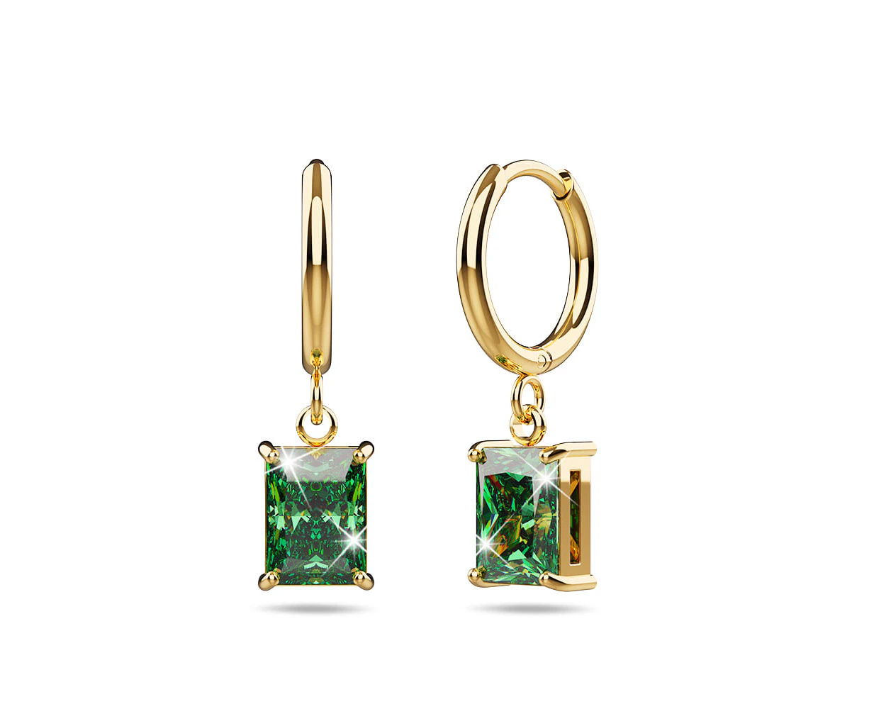 Faye Emerald Green Rectangular Drop Pendant Hoop Earrings