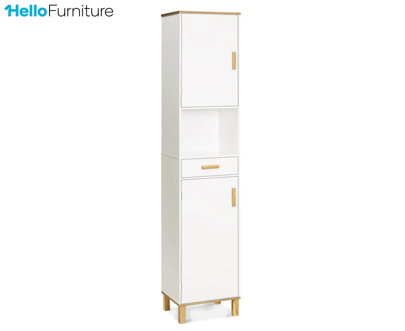 HelloFurniture Maui Tall Bathroom Storage Cabinet - White/Natural