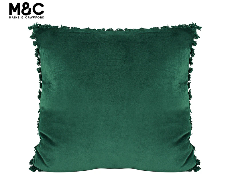 Maine & Crawford 50x50cm Scarlett Velvet Cushion w/ Tassels - Forest Green