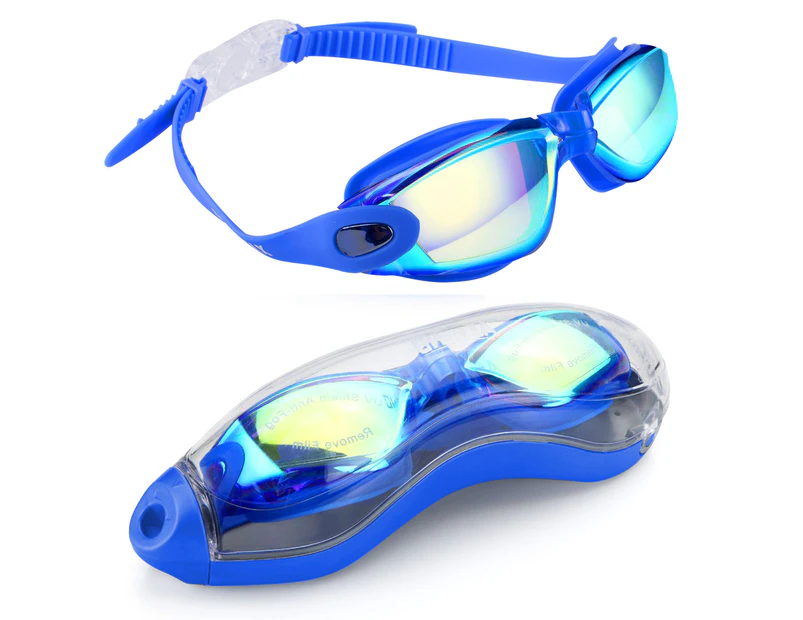 Swimming Goggles with Anti Fog - UV Protection Mirror Lenses for Kids, Junior, Men and Women,Mirrored Swim Goggles  Blue