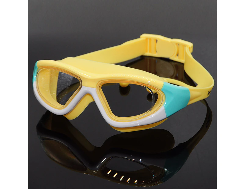 Swim Goggles Adult Kids UV Protection Anti-Fog Earplugs,yellow