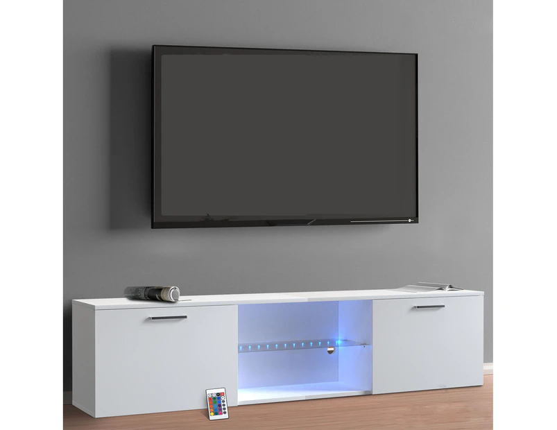 TV Cabinet Entertainment Unit 160cm RGB LED Stand Gloss Living Furniture Modern TV Unit White