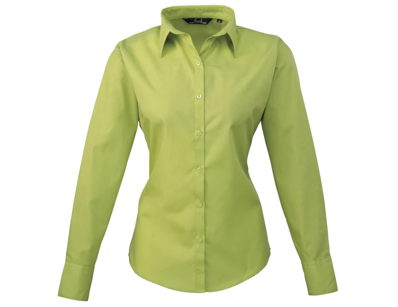 Premier Womens Poplin Long Sleeve Blouse / Plain Work Shirt (Lime) - RW1090
