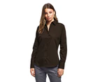 Premier Womens Poplin Long Sleeve Blouse / Plain Work Shirt (Brown) - RW1090