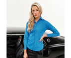Premier Womens Poplin Long Sleeve Blouse / Plain Work Shirt (Sapphire) - RW1090
