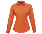 Premier Womens Poplin Long Sleeve Blouse / Plain Work Shirt (Orange) - RW1090