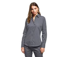 Premier Womens Poplin Long Sleeve Blouse / Plain Work Shirt (Steel) - RW1090