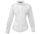 Premier Womens Poplin Long Sleeve Blouse / Plain Work Shirt (White) - RW1090