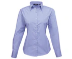 Premier Womens Poplin Long Sleeve Blouse / Plain Work Shirt (Mid blue) - RW1090