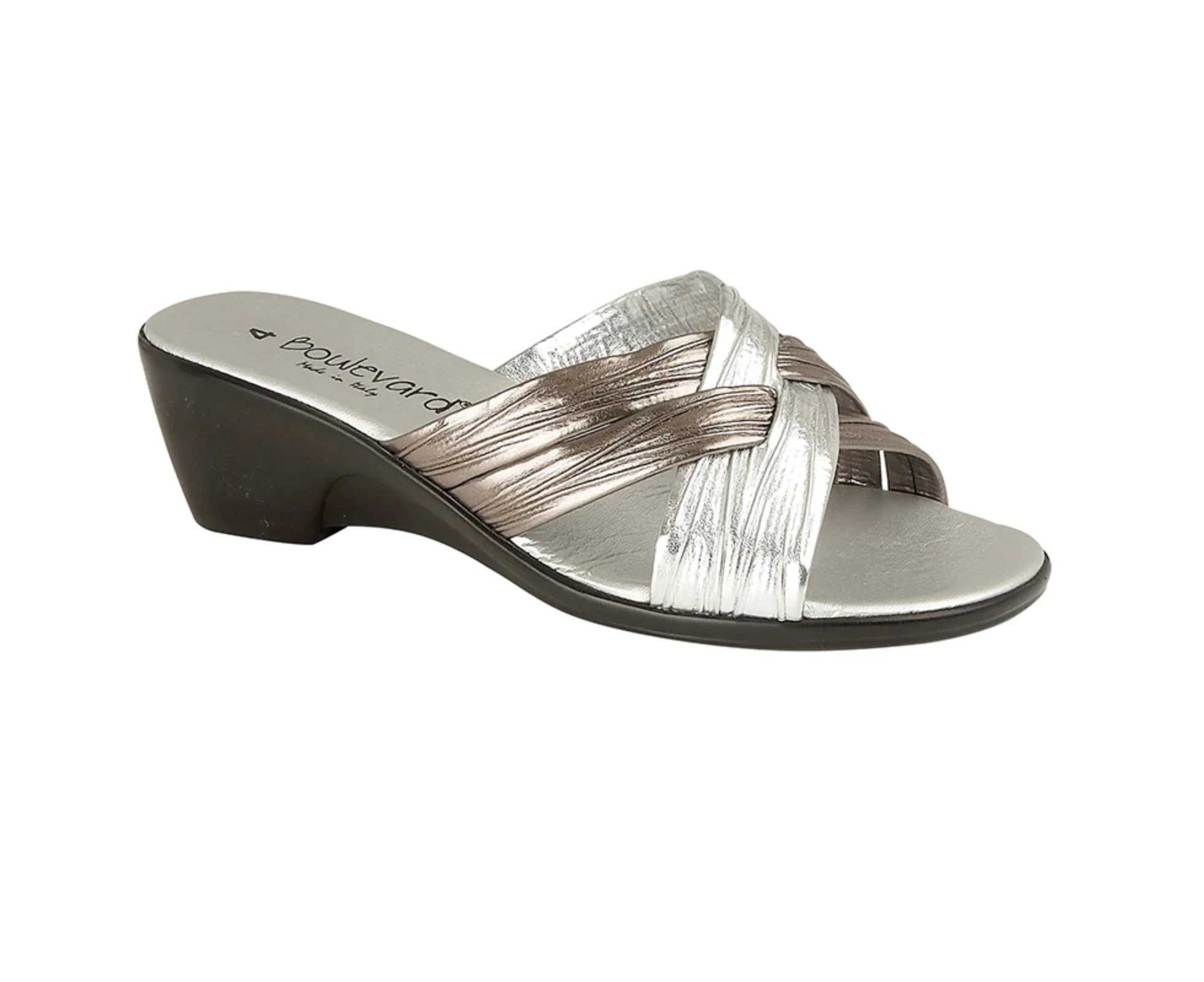 Boulevard Womens X Over Mule Sandals (Pewter/Silver) - DF217