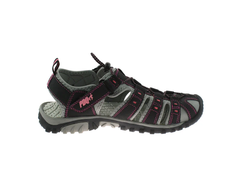 PDQ Womens Toggle & Touch Fastening Sports Sandals (Black/Pink) - DF410