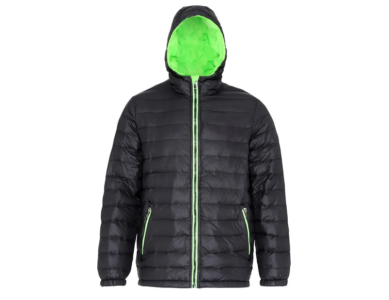 2786 Mens Hooded Water & Wind Resistant Padded Jacket (Black/Lime) - RW3424