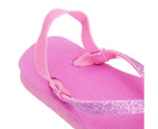 FLOSO Childrens Girls Plain Toe Post Flip Flops With Glitter Strap (Fuchsia) - FLIP245