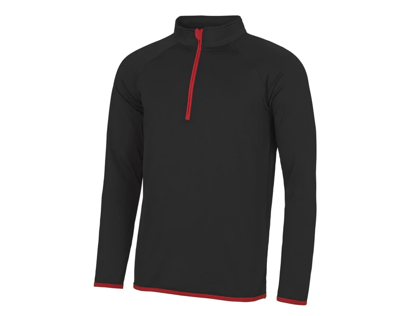 AWDis Just Cool Mens Half Zip Sweatshirt (Jet Black/ Fire Red) - RW4815