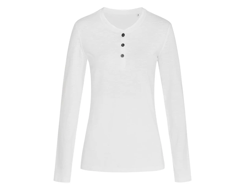 Stedman Womens Sharon Slub Henley Long Sleeved Tee (White) - AB383