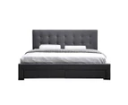 Levede Tufted Fabric Queen Bed Frame with Storage Dark Grey