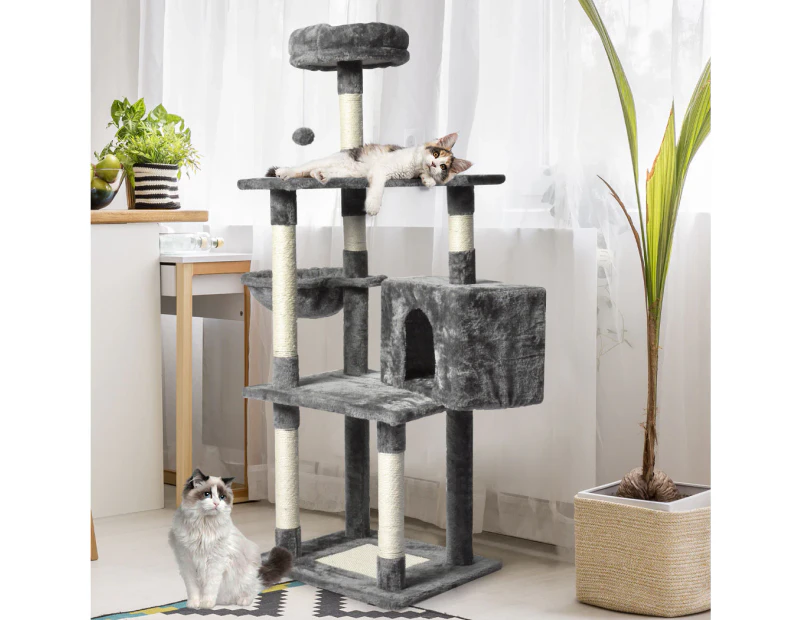 Pawz 130cm Cat Tree Toy Scratching Post Scratcher Tower Condo Wooden House Grey