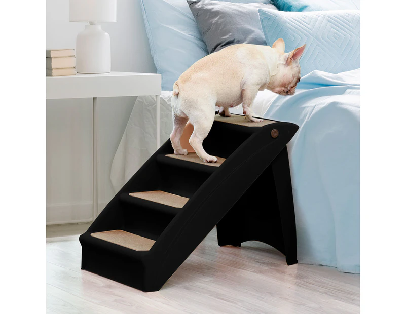 Pawz Pet Ramp Indoor Dog Steps Stair Portable Foldable Ladder For Bed Sofa Black - Black