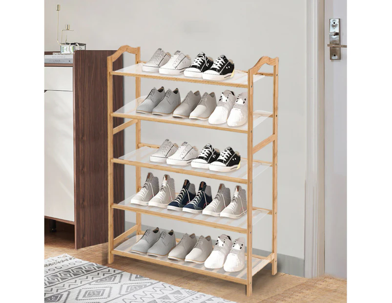 Levede Bamboo Shoe Rack Storage Wooden Organizer Shelf Stand 5 Tiers Layers 70cm - Natural wood