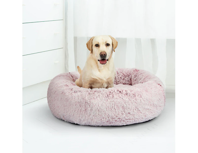 PaWz Pet Bed Cat Dog Donut Nest Calming Mat Soft Plush Kennel Pink XL