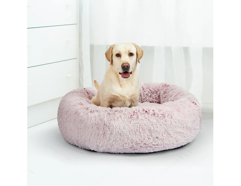 Pawz Pet Bed Cat Dog Donut Nest Calming Mat Soft Plush Kennel Pink XL