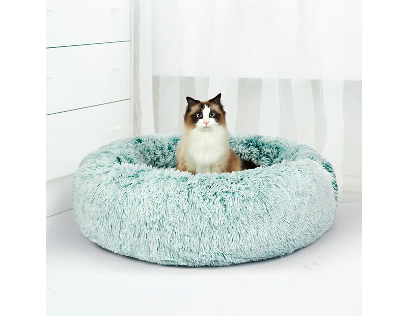 PaWz Pet Bed Cat Dog Donut Nest Calming Mat Soft Plush Kennel Teal XL