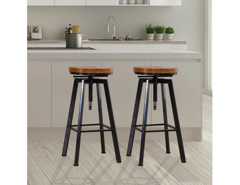 Levede 2x Bar Stools Industrial Kitchen Stool Wooden Barstools Swivel Chairs - Black