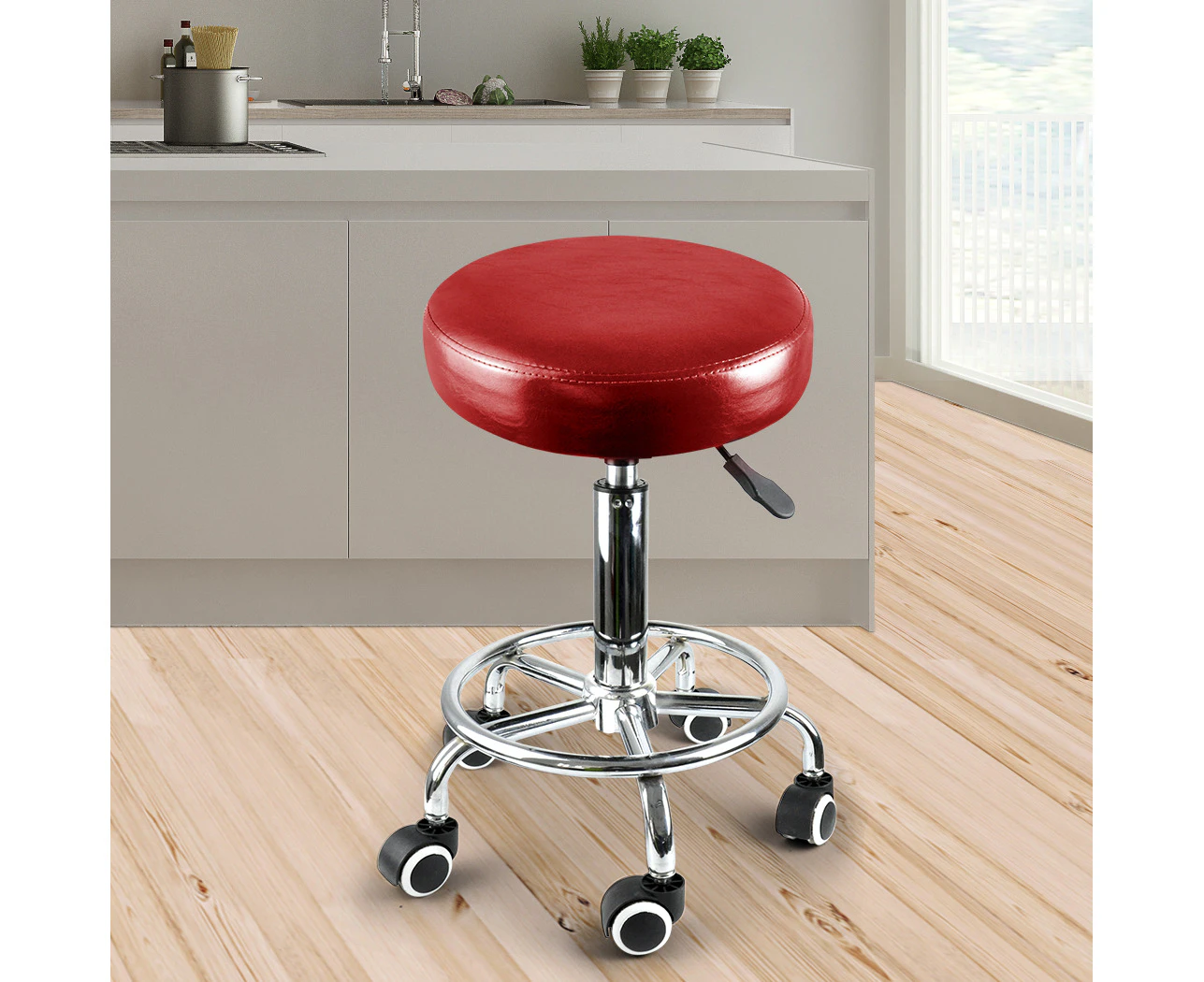 Levede Salon Stool Swivel Barber Stools Bar Chairs Lift Hairdressing Round Red