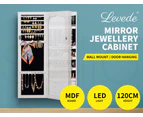 Levede Jewellery Cabinet Full Length Mirror Organizer Jewelry Box White - White