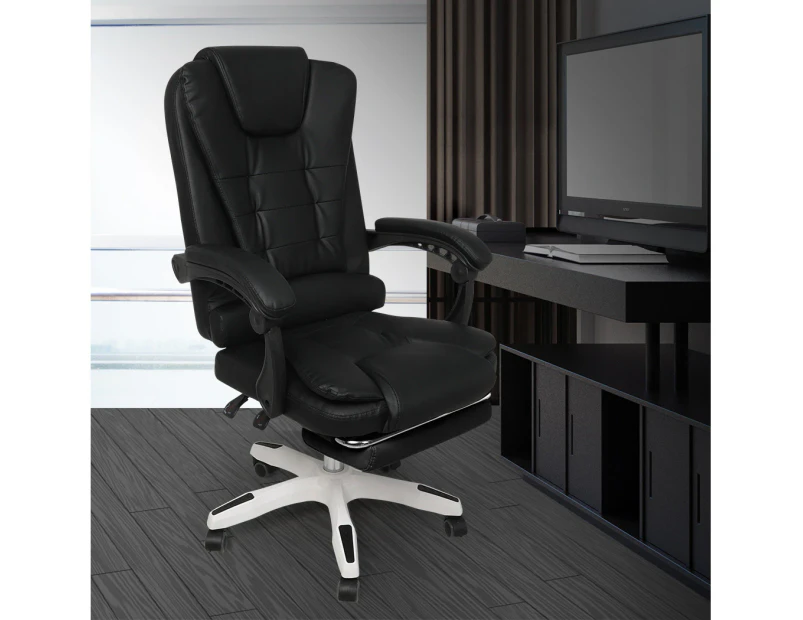 Gaming Chair Office Computer Seat Racing PU Leather Executive Footrest Racer Black